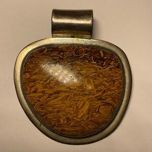 Large Citlal Castillo Sterling Silver Petrified Wood Pendant. 2” x 2.5”